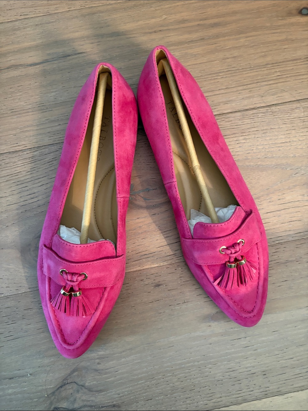 Talbots Hot Pink Suede Tassel Pointed Loafers